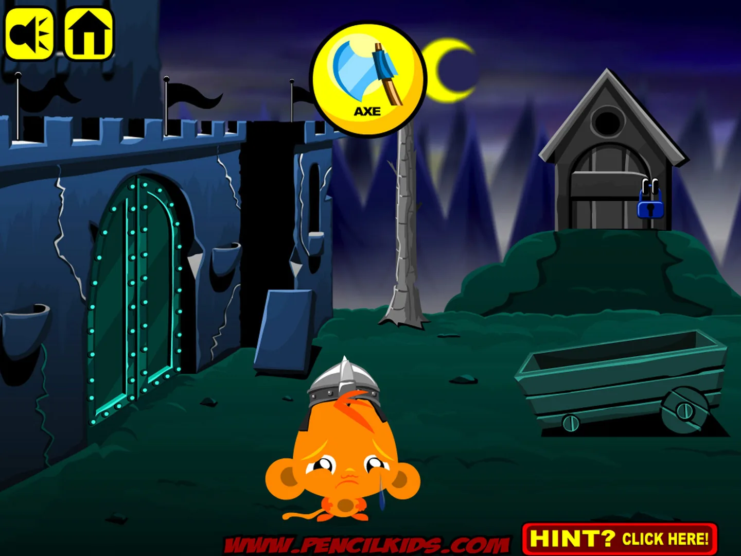 Monkey GO Happy — игровая сцена с обезьянкой и предметами